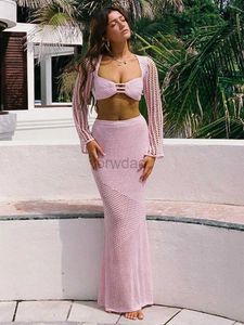 Sarongs zomer dames nieuwe witte veter omhoog lange mouwen billen kasual holle gebreide lange mouwen strakke mouwen strakke passende kleding bikini cover strandjurk a1882 24325