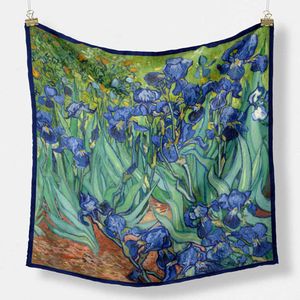 Sarongs Twill Silk Scarf Woman Van Gogh Oil Print Square Sjailves Wraps Bandana 53cm kleine hijab Foulards Tie hoofdband necklerchief P230323