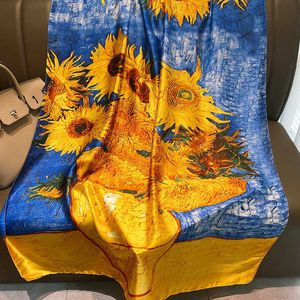 Sarongs Van Gogh Peinture à l'huile Foulard en soie Femmes Designer Tournesol Imprimer Châle Automne Coloré Wrap Dames Luxe Doux Foulard 180 * 90 cm P230323