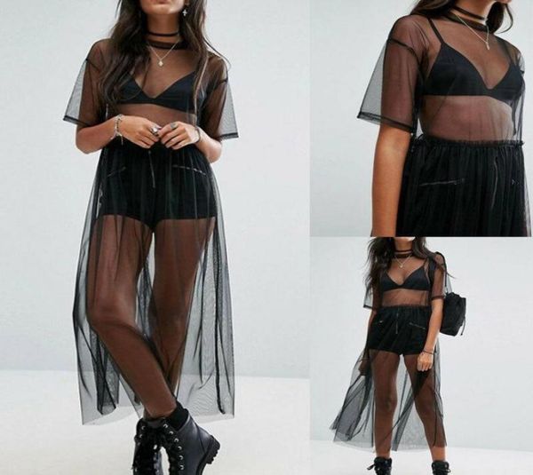 Les femmes sarongs voient à travers le bikini couverture de gaze robe midi midi pur maxi tulle dentelle