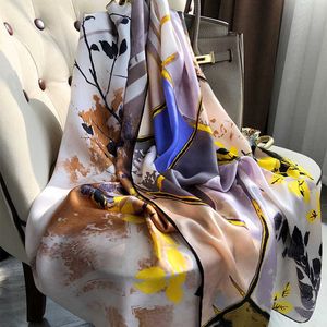 Sarongs femmes soie hiver écharpe Design de luxe imprimer dame Beh châle écharpes mode lisse Foulard femme Hijab P230403