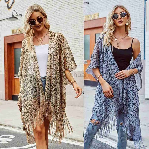 SARONGS WOMEN TOP LEOPARDLA Tass Flower Tasels Beach Bikini Bikini Kimono Cardigan Swimsuit Vacation Wear 240325