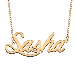 Sasha naam ketting aangepaste naamplaatje hanger voor vrouwen meisjes verjaardagscadeau kinderen beste vrienden sieraden 18k verguld roestvrij staal
