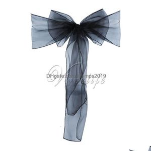 Sashes 100pcs Chaise Organza Bows Fournitures de fête de mariage Noël Valentines Décor Sheer Tissu Décoration 230721 Drop Livraison Accueil Dhavh