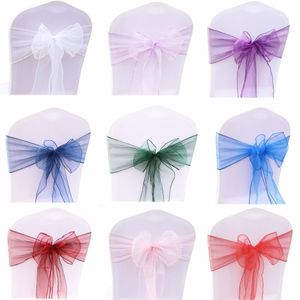 Ceintures 100pcs Organza Chaise Sash Arc Pour Couverture Banquet Fête De Mariage Événement Noël Décoration Sheer Organza Tissu Fourniture 18cmx275cm 230721