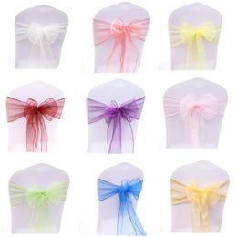 Ceintures 100pcs Organza Chaise Ceintures Chaise Arcs Décoration De Mariage pour Couverture De Chaise Fête Événement Banquet Décors 18cm x 275cm Chaise Bande 230721