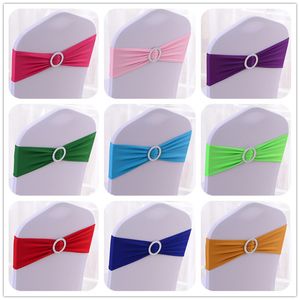 Telai 10pcs / 50pcs Spandex Wedding Chair Bow Sash con fibbia rotonda Party Event el Chair Decoration Elastic Stretch Chair Band Tie 230721