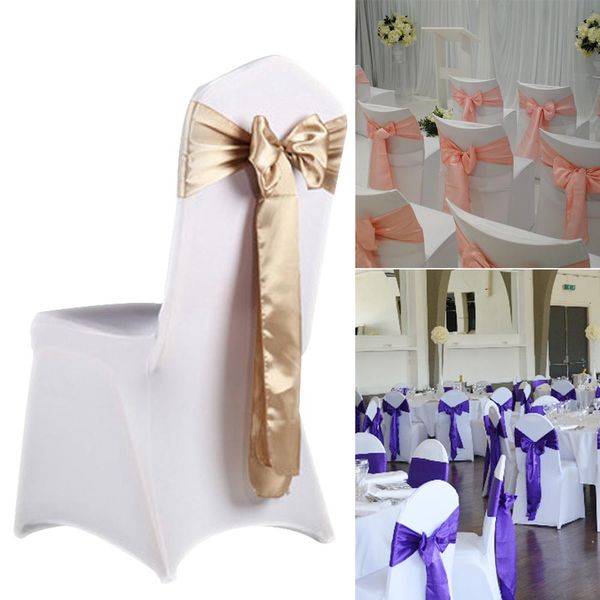 Fajas 10 Uds. Fajas para sillas de satén para bodas, bandas para sillas de fiesta, cubiertas con nudos para sillas doradas y rosas, pajaritas para sillas, decoración para banquetes, 15x275cm