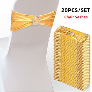 20 Pièces Écharpes de Chaise en Spandex avec Boucle Housse de Chaise Extensible en Or Métallisé pour Mariage el Banquet Événements Décorations de Chaise 230721