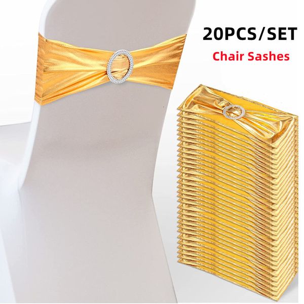 Fajas 20 piezas silla spandex fajas con hebilla de oro metálico cubierta de silla estirada para bodas el banquete eventos decoraciones de silla 230815