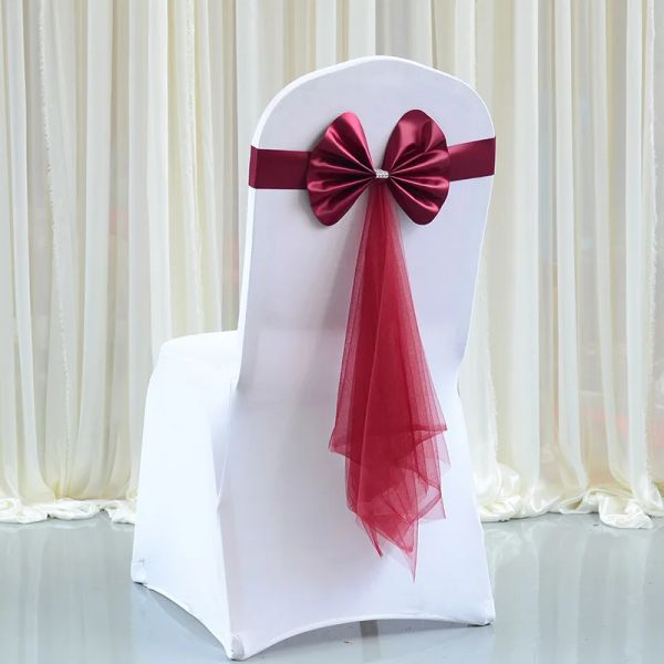 Fajas 20 piezas banda elástica para silla de LICRA con nudo de cinta de Organza para decoración de eventos de hotel y fiesta silla elástica para boda pajarita