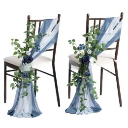 Ceintures 250cm chaise de mariage décoration arrière 3 pièces ensemble de fleurs artificielles neige filage décoration de mariage fête