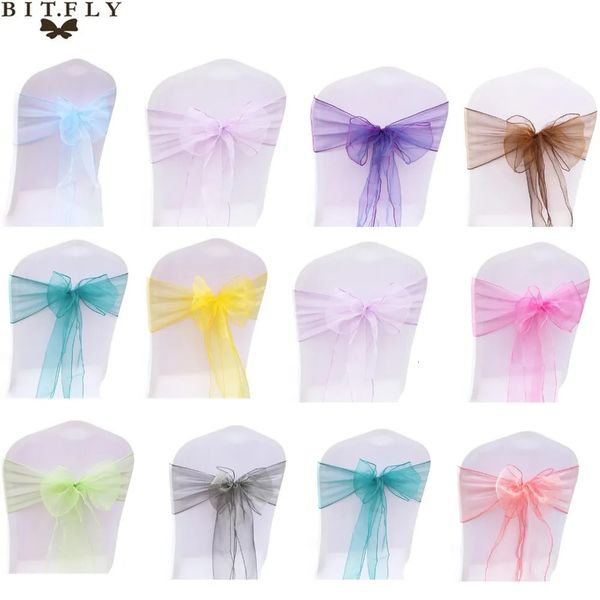 Ceintures 25 pièces/ensemble pure Organza Tull tissu housse de chaise ceinture arc ceintures fête de mariage Banquet décoration pour fournisseur de mariage 231208