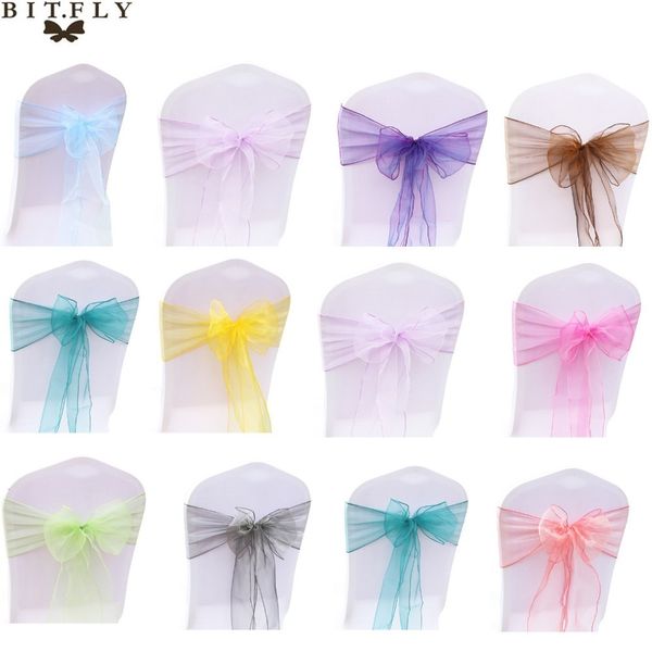 Ceintures 25pcs / Set Sheer Organza Tull Tissu Chaise Couverture Sash Bow Ceintures De Mariage Banquet Décoration pour Mariage Fournisseur 230714