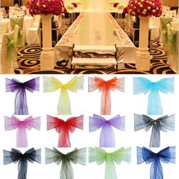 SASHES 50 PCS Hoge kwaliteit Organza -stoel Sash Bow voor banket Wedding Party Event Xmas Decoration Sheer Organza Fabric Supply 18 cm*275cm 230815