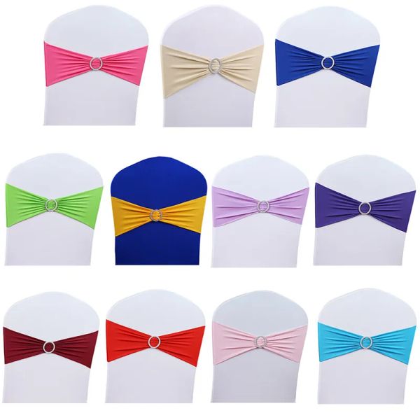 Sashes 50pcs / lot Stretch Widding Chair Band de couverture avec curseur Buckle Sashes Bow Decorations Wholesale