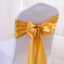 Fajas 50pcslot 16275cm RedBlueYellowPurple Satin Bow Tie Cinta Banda Cubierta de la silla Sash el Banquete Decoración del banquete de boda 230213