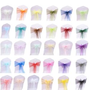 Sashes 50PCslot Wedding Chair Decoration Organza Chair Sashes Knot Bands Chair Bows For for Wedding Party Banquet Event Chair Decors LL