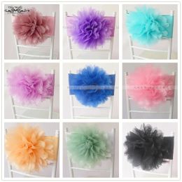 Ceintures 6pcs bande de chaise en spandex colorée avec fleur d'organza pour la décoration de fête d'anniversaire de mariage