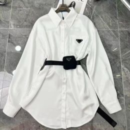 Sjerpen blouse voor dames ontwerpers driehoek letter shirts tops kwaliteit chiffon blouses sexy jas met heuptas pra damesshirt