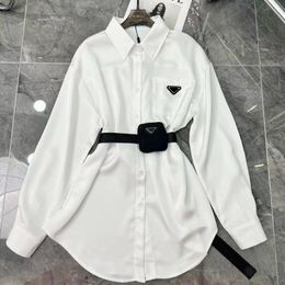 Sashes Blouse voor damesontwerpers Triangle Letter Shirts Tops Quality Chiffon dames blouses sexy jas met taille tas SML