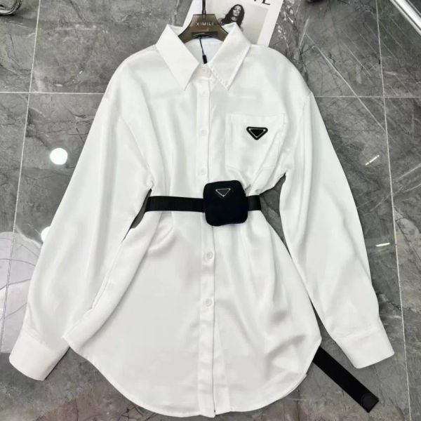 Blouses de ceintures pour femmes Designers Triangle Lettre Chemises Tops Blouses en mousseline de soie de qualité pour femmes Manteau sexy avec sac de taille pra Chemise pour femme