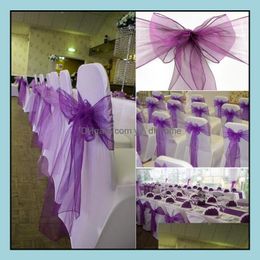 Seshes silla ers Home Textiles Garden Ll Organza Bow Sash Bow for Er Banquet Wedding Farty Chrismas Deco Dhi3i