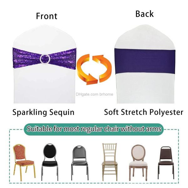 Ceintures chaise paillettes bandes extensibles spandex polyester arcs pour la fête El mariage banquets décoration violet livraison directe Amoij