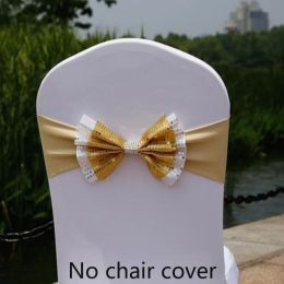 Ceintures hôtel couverture de chaise de mariage décoratif fleur nœud papillon chaise ceinture arrière couverture de chaise couverture arrière de chaise Double paillettes 10 pièces