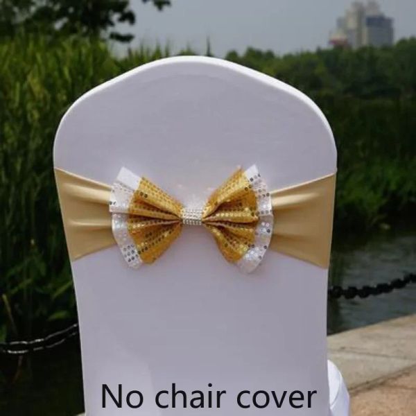 Fajas funda para silla de boda de Hotel, lazo decorativo con flores, cinturón trasero para silla, funda trasera para silla, lentejuelas dobles, 10 Uds.