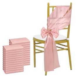 Fajas de silla de satén rosa rosa, cubierta de silla de arcos, cintas para banquetes de boda decoraciones de eventos para banqueros, 16x275cm, 24 piezas