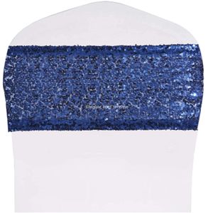 Ceintures chaise à paillettes bleu marine pliante arc pour les décorations de réception de fête de mariage livraison directe Amiio