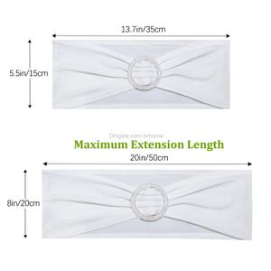 Sjerpen Spandex Stoelbanden Witte elastische sjerpstrikken met gespschuif voor huwelijksceremonie Receptiedecoratie Drop Delivery Amuqc