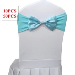 Sashes Tiffany Color Lycra Chair Band Spandex Sash met Satin Bow For Chair Cover Event Wedding Party Christmas Decoration