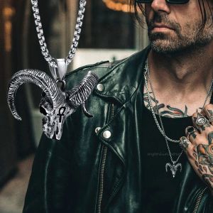 Satanische geitkop Skull hanger, Satan 14k witgoud gothic punk stijl ketting, satanic, lucifer, Halloween, duivel