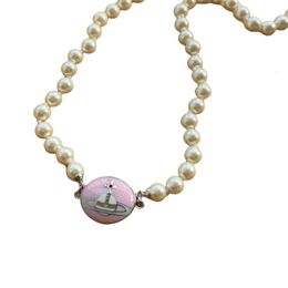 Satellite Collier Designer Femmes Top Qualité Avec Boîte Pendentif Western Empress Dowager Émail Aimant Boucle Lumière À La Mode Collier Chaîne