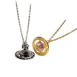 Collier satellite Designer Femmes Top Quality With Box Pendant Impératrice Dowager Globe Planet Personnalité Female Personnalité 3D Collier en émail