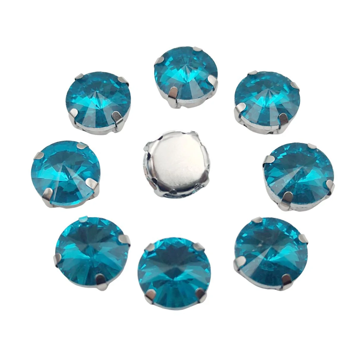 Satellit / rund form glas strass med klo sy på kristallsten strass diamant metall bas spänne för kläder