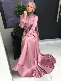 Satin Abaya Robe longue femmes élégant grande balançoire ceinturée Hijab Robe Islam dubaï turc modeste Abayas robes africaines musulmanes 240222