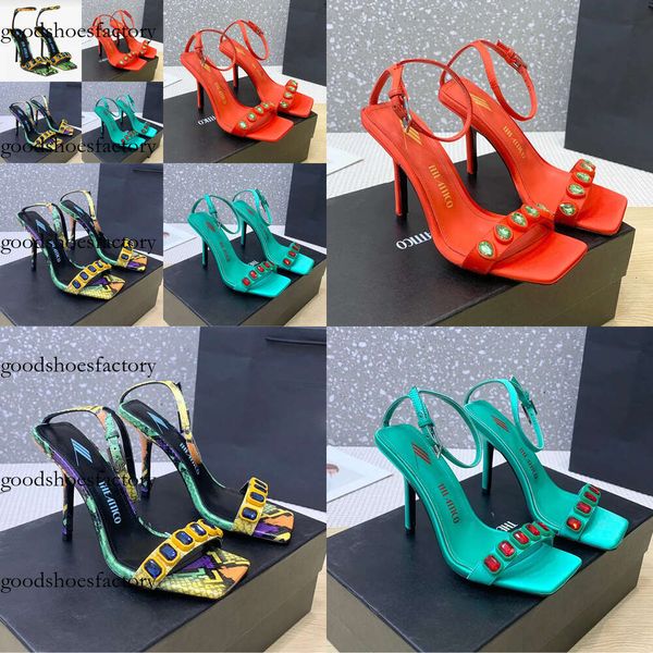 Satin Attico Sangle Crystal Crystal Gemstone Stiletto Sandals Femme Open-Toe Party Night Dress Shoes Plateau Designer High Heels Designer Original Edition