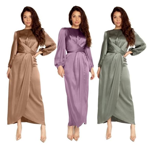 Abaya – robe musulmane à bandes en Satin, dubaï, turquie, Hijab, inde, européenne, américaine, Islam, robes africaines pour femmes, 215J