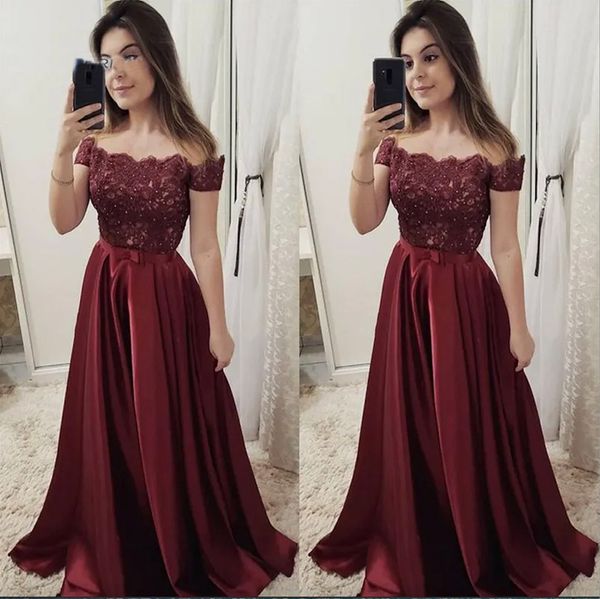 Perles de satin sur l'épaule une ligne robe de bal manches courtes robe de soirée sexy tenue de soirée formelle