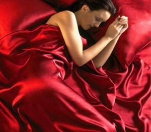 Satijnen beddengoed set queensize luxe rode zijde gemonteerd laken met elastische band zwarte lakens en kussenscases beddingoutlet4194372