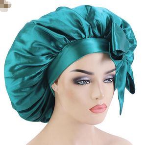 Satin Bonnet Women Night Sleep Gorra Amplio Amplio Banda Elástica Head Wrap Pein Bonnet Hat GC740