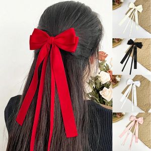 Satin Bow Ribbon Hair Clip Girls Sweet Pony Pony Pony Color Color Bowknot Top Clip Tassel Bowknot Hairpin Hair Accessoires