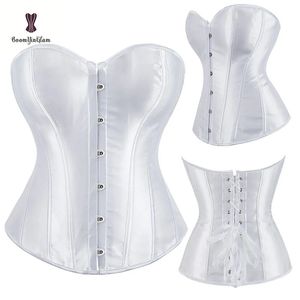 Satijnen stof body shapewear overbust corselet slanke taille shaper veter lint vrouwen korset bustier met g string 818# 240407