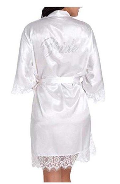Batas de dama de honor de novia de seda sintética de satén, bata de novia blanca / batas de baño de kimono, gráfico de 