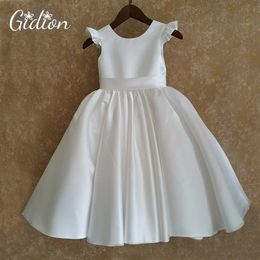 Robe de fille de fleur en satin pour enfants Première communion Cérémonie de mariage Anniversaire Soirée Fête Célébration Pageant Ball 240312