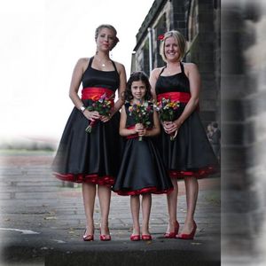 Vestidos de dama de honor con cuello halter de satén más vendidos, sin mangas, sin espalda, ropa elegante para mujer y niña, vestido formal de dama de honor hasta la rodilla