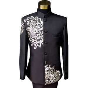 Satijn Handgemaakte Borduurwerk Bruidegom Tuxedos Black Mens Designer Formele Pakken Bruiloft Prom Party Man Blazer (Jack + Pant)